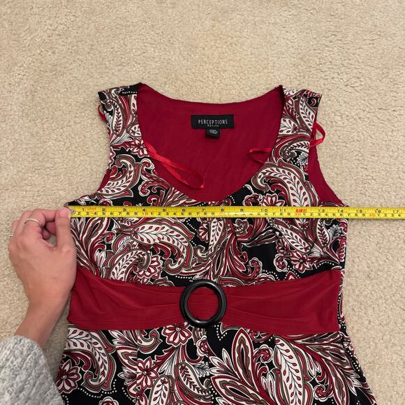 Perceptions Y2K Belted Scoop Neck Sleeveless Mini Dress Size PXS Red Black - Picture 6 of 7